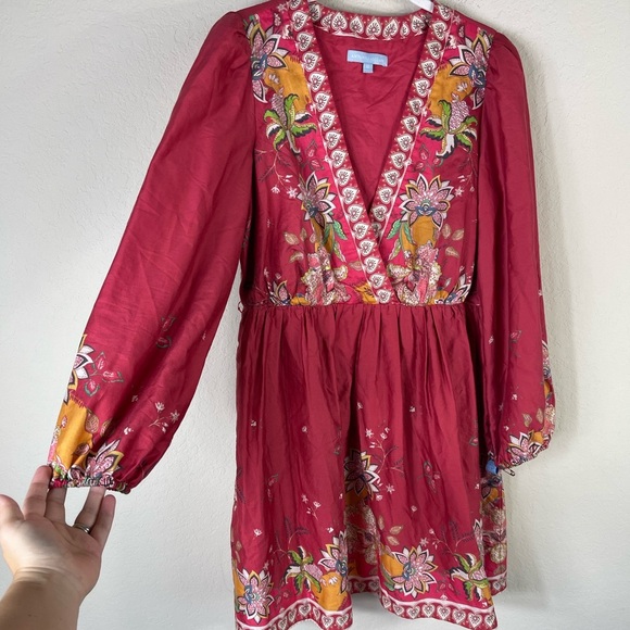 Antonio Melani Emma Floral Tropical Voile Surplice Long Sleeve Dress Size 12 - Picture 3 of 9